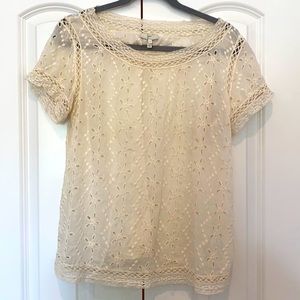 Joie short sleeve Beiden lace eyelet top sz L